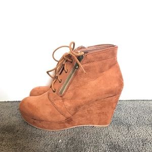 Brown tan camel wedge booties high heel boots